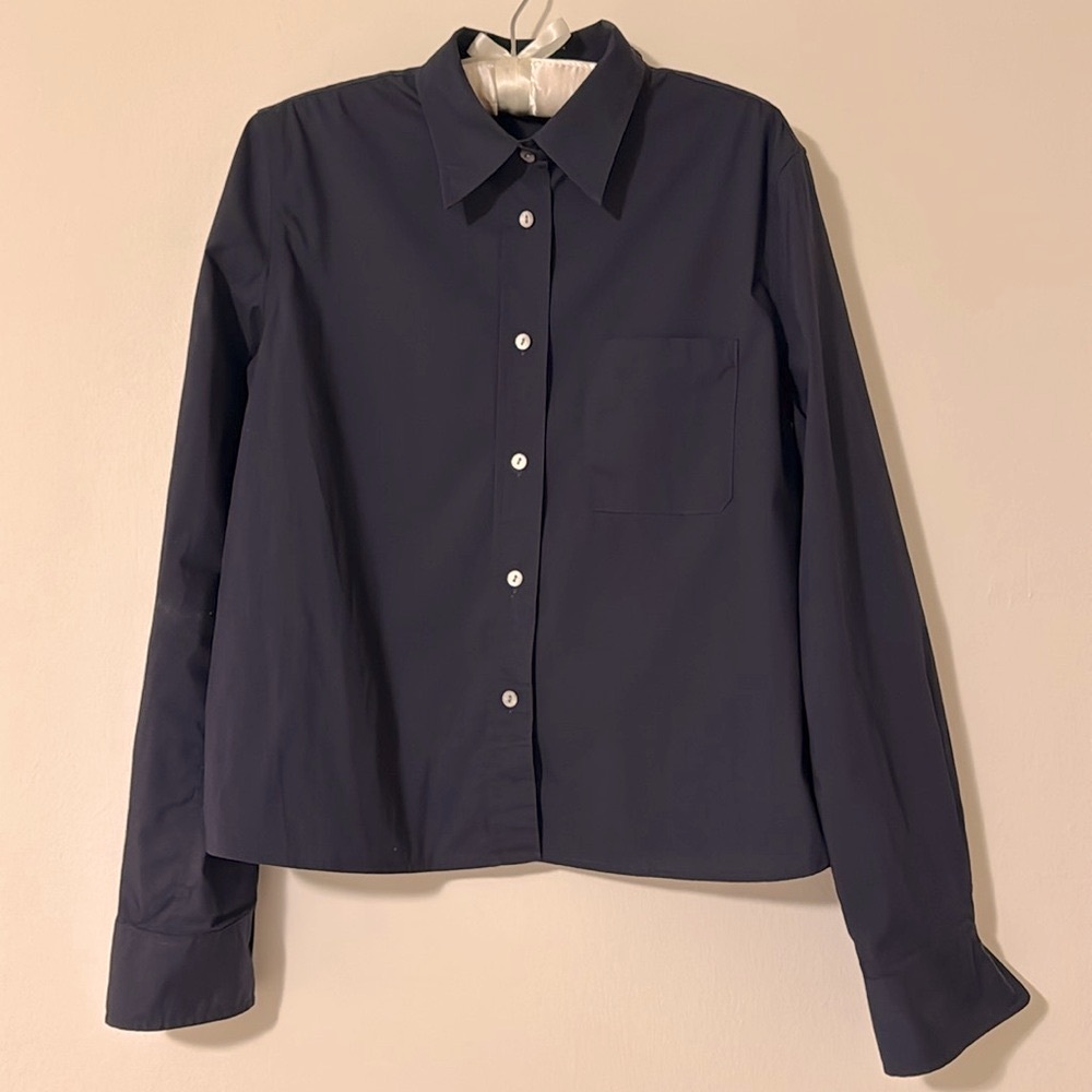 Vince cotton blend stretch button front collared shirt